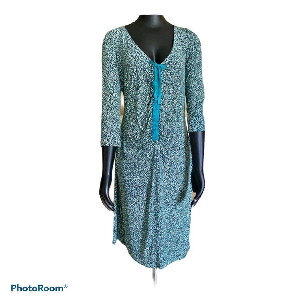 NEW ELLEN TRACY green print 3/4 sleeves midi shift dress M